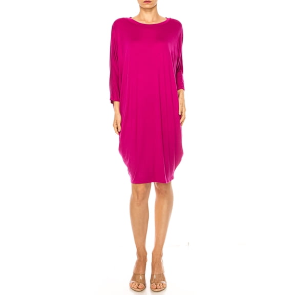 MOA COLLECTION Women's Casual Loose Fit Long Sleeves Dolman Style Solid Midi Dress