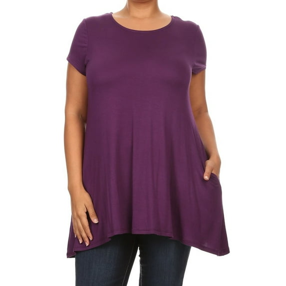 Women's Casual Solid Color Short Sleeve Tunic Top With Pockets