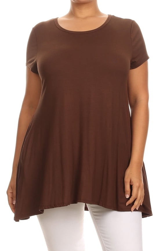 Women's Casual Solid Color Short Sleeve Tunic Top With Pockets