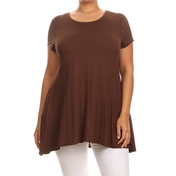 Women's Casual Solid Color Short Sleeve Tunic Top With Pockets