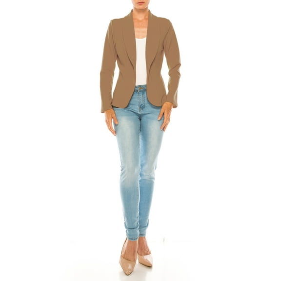 MOA COLLECTION Women's Casual Solid Office Work Wear Long Sleeve Fitted Open Front Blazer Jacket