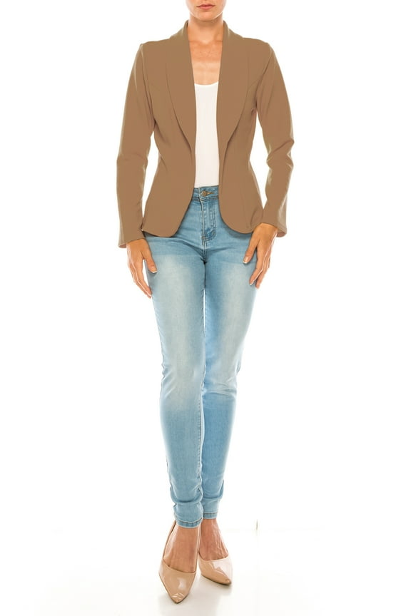 Women's Solid Long Sleeve Open Front Blazer Jacket