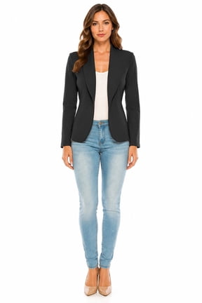 MOA Women's Fitted Long Sleeve Open Front Blazer for Office & Work