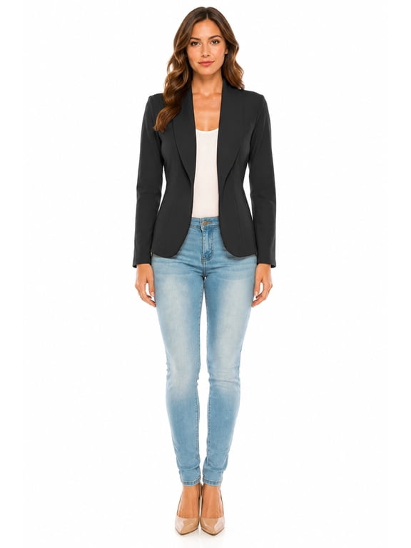 MOA Women's Fitted Long Sleeve Open Front Blazer for Office & Work