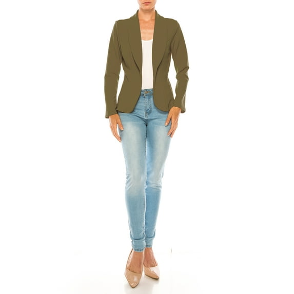 MOA COLLECTION Women's Casual Solid Office Work Wear Long Sleeve Fitted Open Front Blazer Jacket
