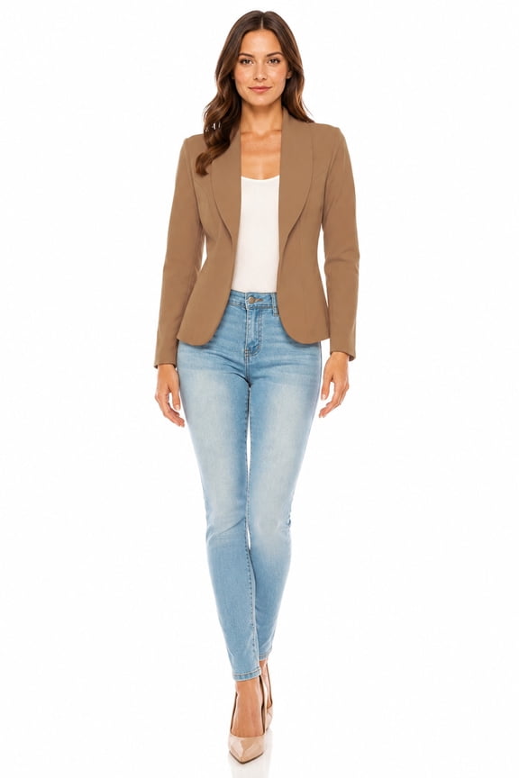 Women's Casual Solid Office Work Wear Long Sleeve Fitted Open Front Blazer Jacket