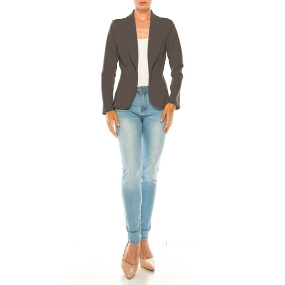 MOA COLLECTION Women's Casual Solid Office Work Wear Long Sleeve Fitted Open Front Blazer Jacket
