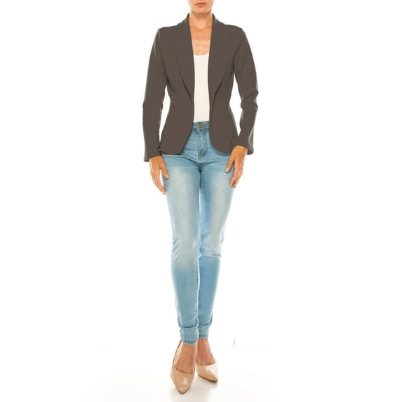 MOA COLLECTION Women's Casual Solid Office Work Wear Long Sleeve Fitted Open Front Blazer Jacket