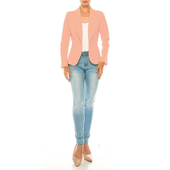 MOA COLLECTION Women's Casual Solid Office Work Wear Long Sleeve Fitted Open Front Blazer Jacket