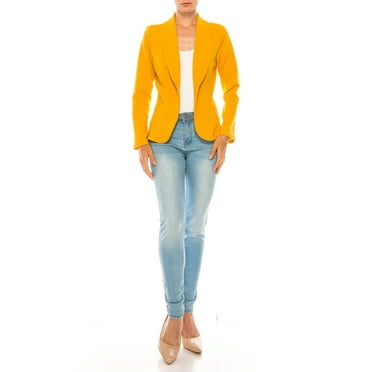 MOA COLLECTION Women's Casual Solid Office Work Wear Long Sleeve Fitted Open Front Blazer Jacket