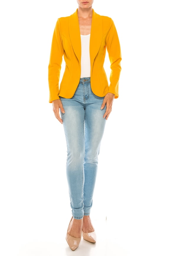 MOA COLLECTION Women's Casual Solid Office Work Wear Long Sleeve Fitted Open Front Blazer Jacket