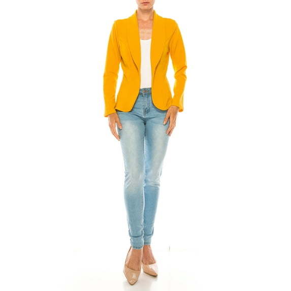 MOA COLLECTION Women's Casual Solid Office Work Wear Long Sleeve Fitted Open Front Blazer Jacket