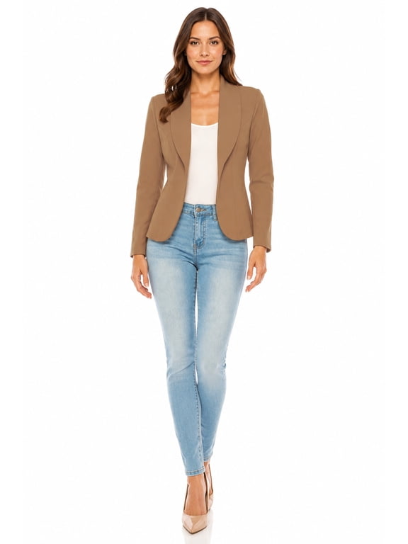 Women's Casual Solid Office Work Wear Long Sleeve Fitted Open Front Blazer Jacket