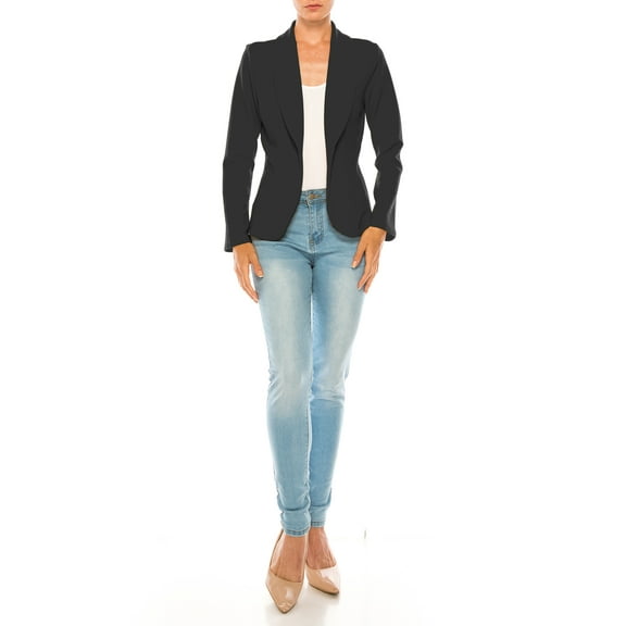 FashionStream Women's Casual Solid Office Work Long Sleeve Fitted Front Blazer Jacket