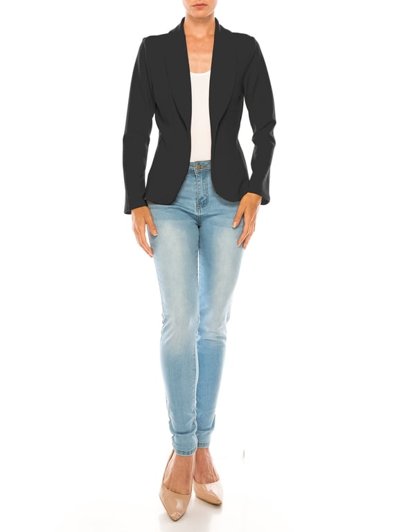 Women's Casual Solid Office Work Long Sleeve Fitted Front Blazer Jacket
