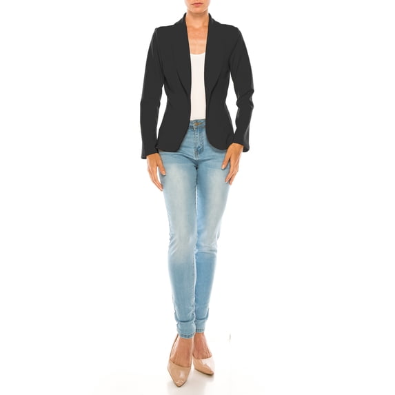Women's Casual Solid Office Work Wear Long Sleeve Fitted Open Front Blazer Jacket