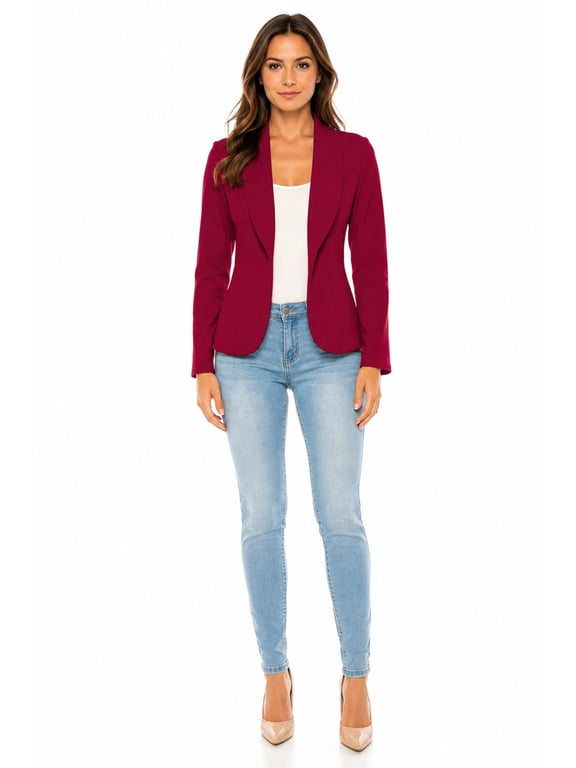 Women's Casual Solid Office Work Wear Long Sleeve Fitted Open Front Blazer Jacket