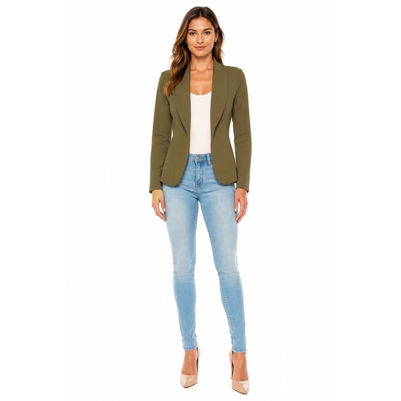 Women's Casual Solid Office Work Wear Long Sleeve Fitted Open Front Blazer Jacket