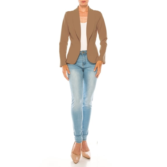 Women's Casual Solid Office Work Wear Long Sleeve Fitted Open Front Blazer Jacket