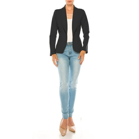 FashionStream Women's Casual Solid Long Sleeve Open Front Blazer Jacket for Office Work