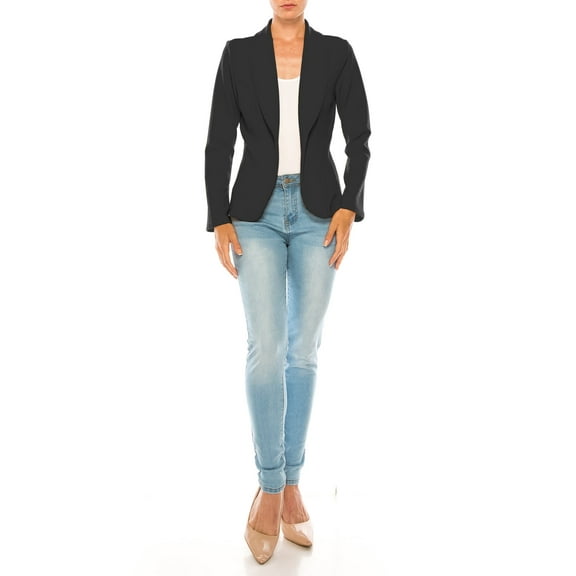 MOA COLLECTION Women's Casual Solid Office Work Wear Long Sleeve Fitted Open Front Blazer Jacket