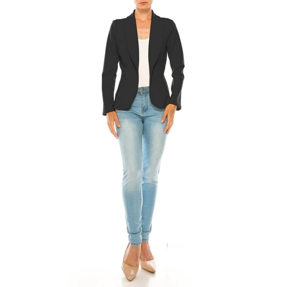 MOA COLLECTION Women's Casual Solid Office Work Wear Long Sleeve Fitted Open Front Blazer Jacket