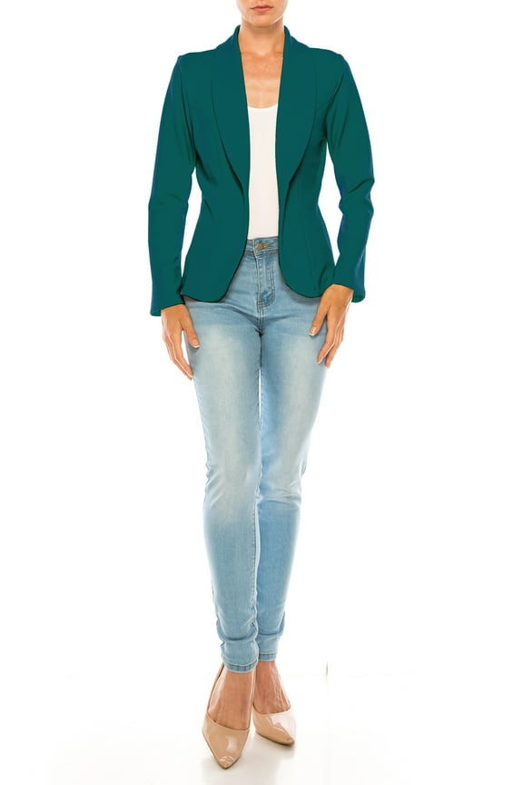 MOA COLLECTION Women's Casual Solid Office Work Wear Long Sleeve Fitted Open Front Blazer Jacket