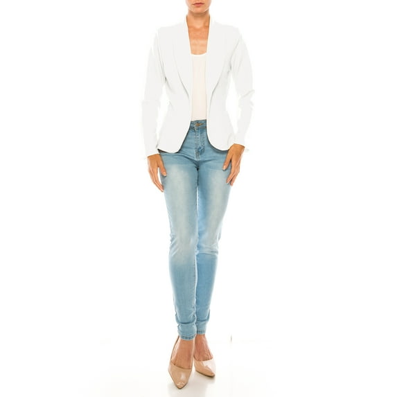 MOA COLLECTION Women's Casual Solid Office Work Wear Long Sleeve Fitted Open Front Blazer Jacket