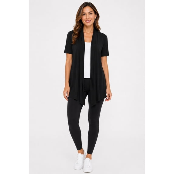 Women's Casual Solid Short Sleeve Basic Open Draped Front Cardigan Office Wear