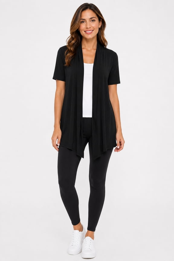 Women's Casual Solid Short Sleeve Basic Open Draped Front Cardigan Office Wear