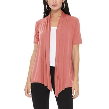 MOA COLLECTION Women's Casual Solid Short Sleeve Basic Open Draped Front Cardigan Office Wear