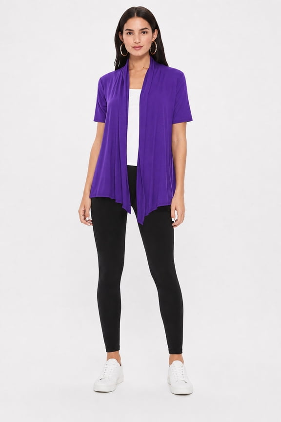 Women's Casual Solid Short Sleeve Basic Open Draped Front Cardigan Office Wear
