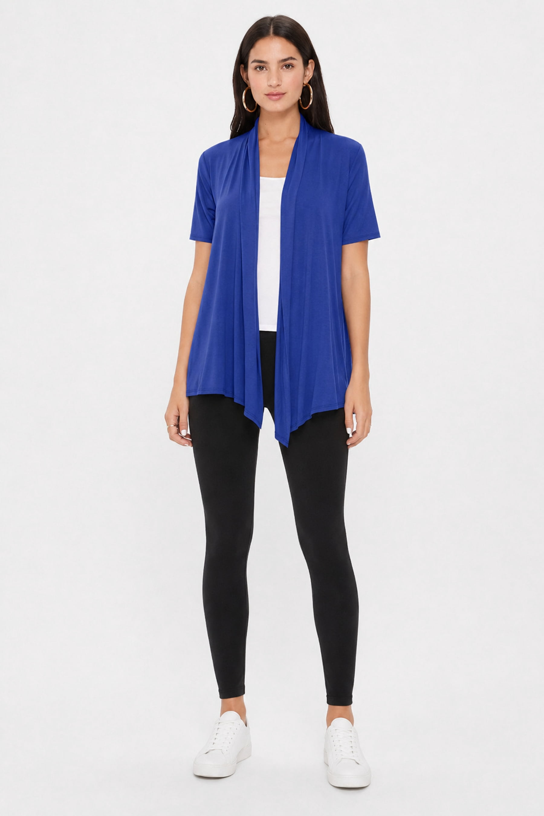 Open Drape Women's Casual Solid Short Sleeve Basic Open Draped Front Cardigan ...