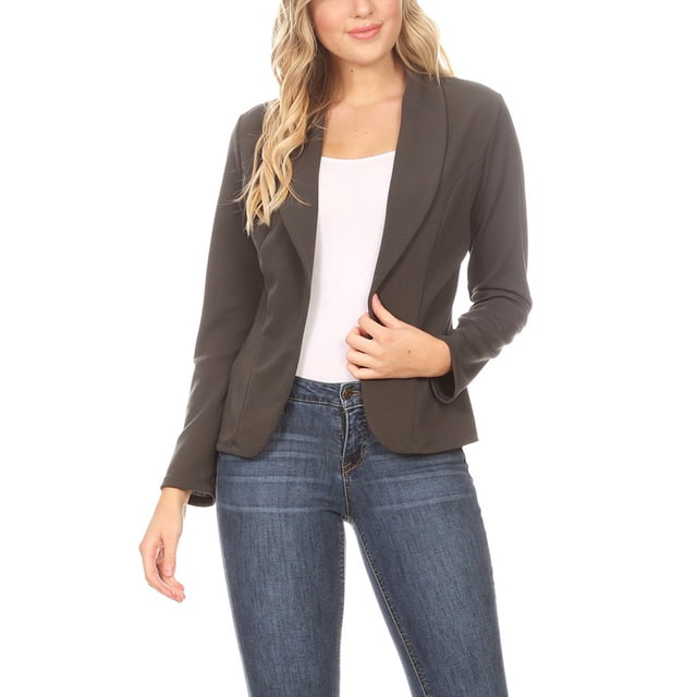 Women's Chic Long Sleeve Fitted Open Blazer Jacket for Casual Office Elegance