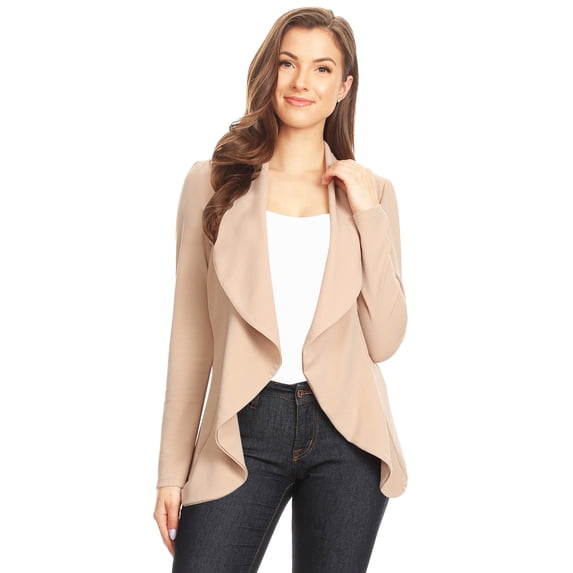 Women's Classic Draped Open Front Blazer Casual Workwear Long Sleeve Jacket Khaki L