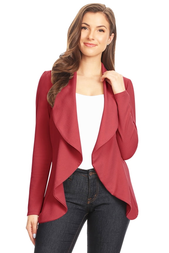 Women's Classic Draped Open Front Blazer Casual Workwear Long Sleeve Jacket Mauve L