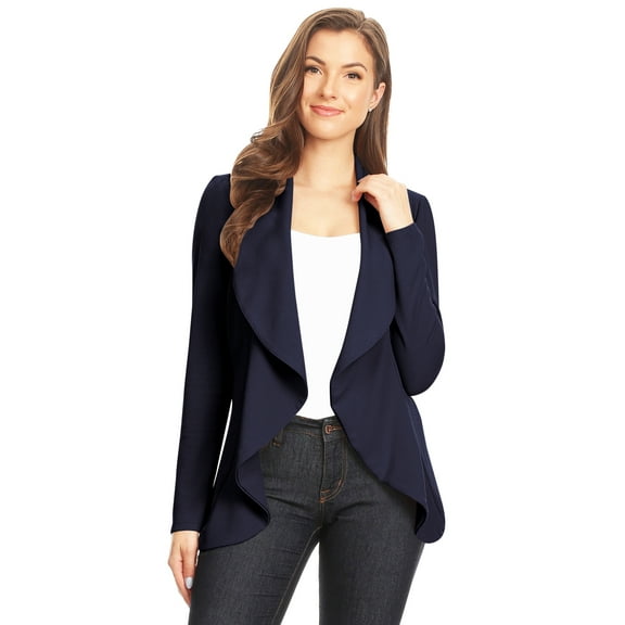 Women's Classic Draped Open Front Blazer Casual Workwear Long Sleeve Jacket