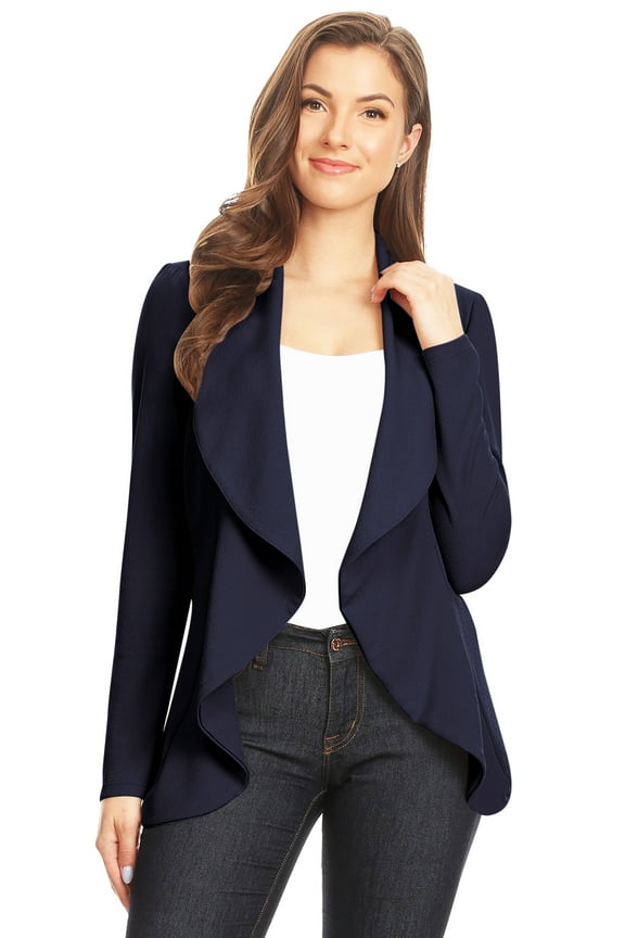 Women's Classic Draped Open Front Blazer Casual Workwear Long Sleeve Jacket