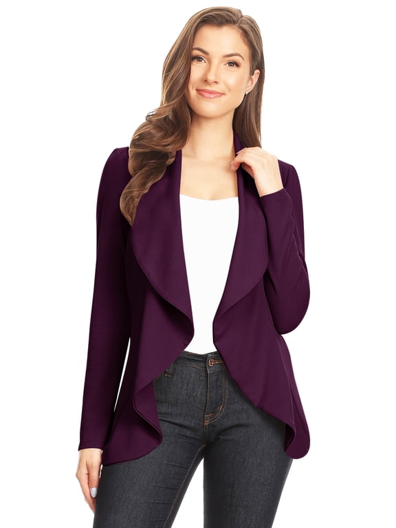 Women's Classic Draped Open Front Blazer Casual Workwear Long Sleeve Jacket Purple M