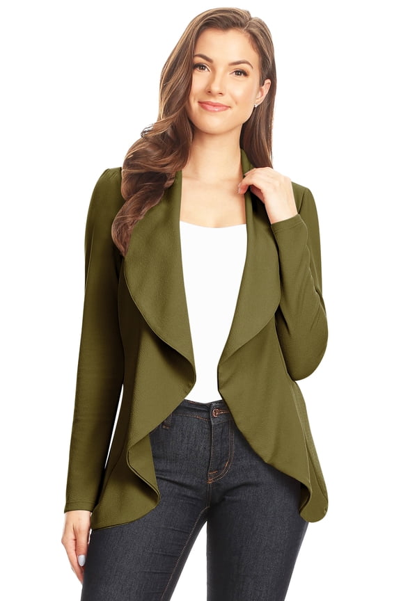 Women's Classic Draped Open Front Blazer Casual Workwear Long Sleeve Jacket Olive 2XL