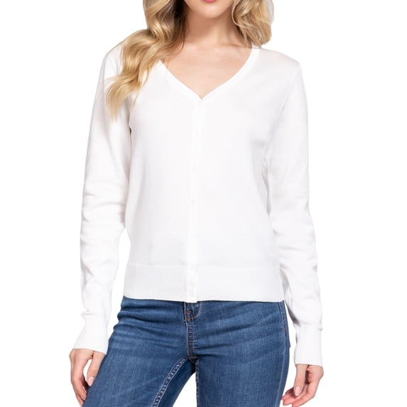 MOA COLLECTION Women's Classic Sweater Cardigan V-Neck, Button Front, Long Sleeve Design