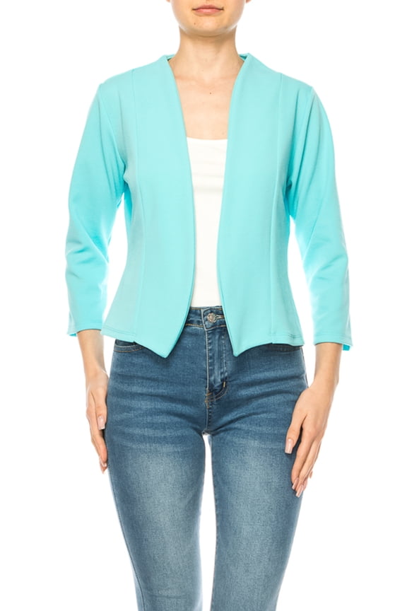 Women's Collarless Blazer Open Front Sleek 3/4 Sleeves Cardigan