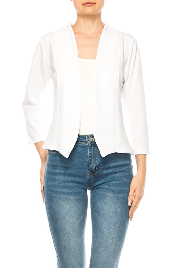 Open Front, 3/4 Sleeve, Collarless Fashion Jackets, Women's