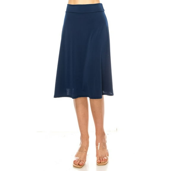 Women's Elegant Casual Midi Skirt with Foldable Waist and Stretch Fabric
