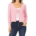 thumbnail image 1 of MOA COLLECTION Women's Long Sleeve Deep V Neck Open Front Tie Up Crop Rib Knit Cardigan, 1 of 6