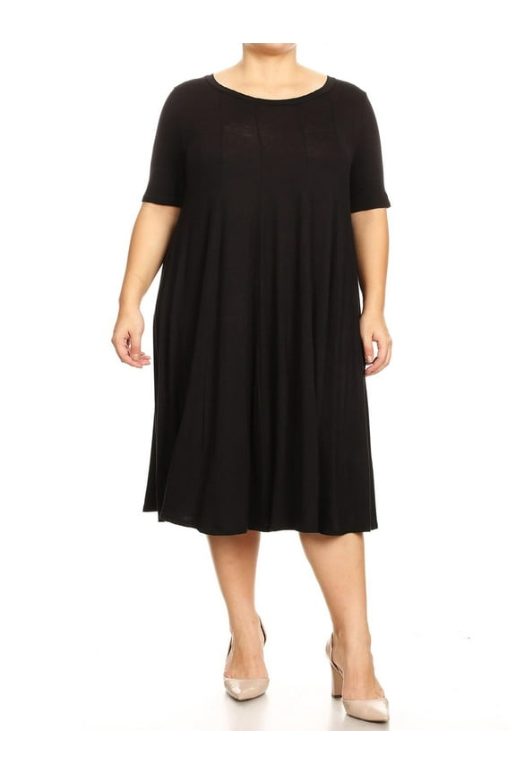Women's Plus Oversize Solid Casual Loose Fit Short Sleeve Jersey Knit A-Line Midi Dress