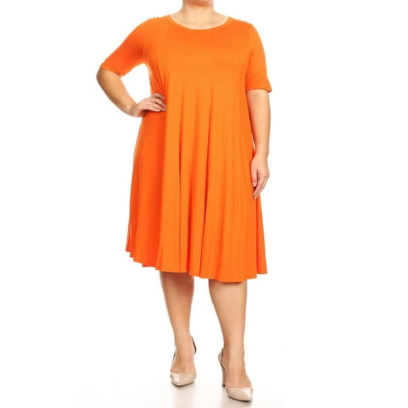 MOA COLLECTION Women's Plus Oversize Solid Casual Loose Fit Short Sleeve Jersey Knit A-Line Midi Dress