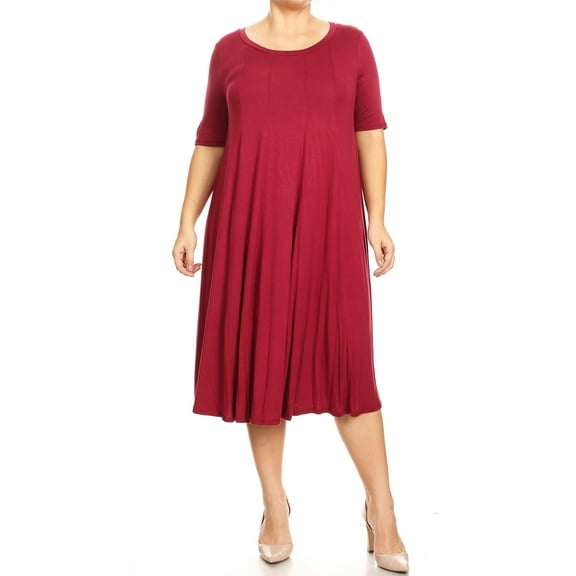 MOA COLLECTION Women's Plus Oversize Solid Casual Loose Fit Short Sleeve Jersey Knit A-Line Midi Dress