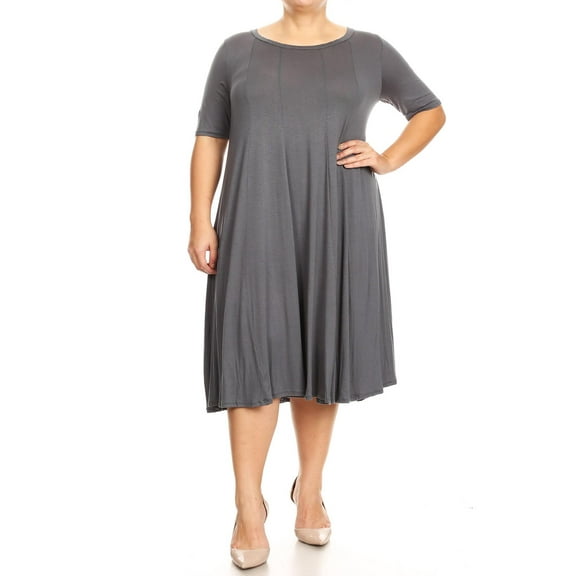 MOA COLLECTION Women's Plus Oversize Solid Casual Loose Fit Short Sleeve Jersey Knit A-Line Midi Dress