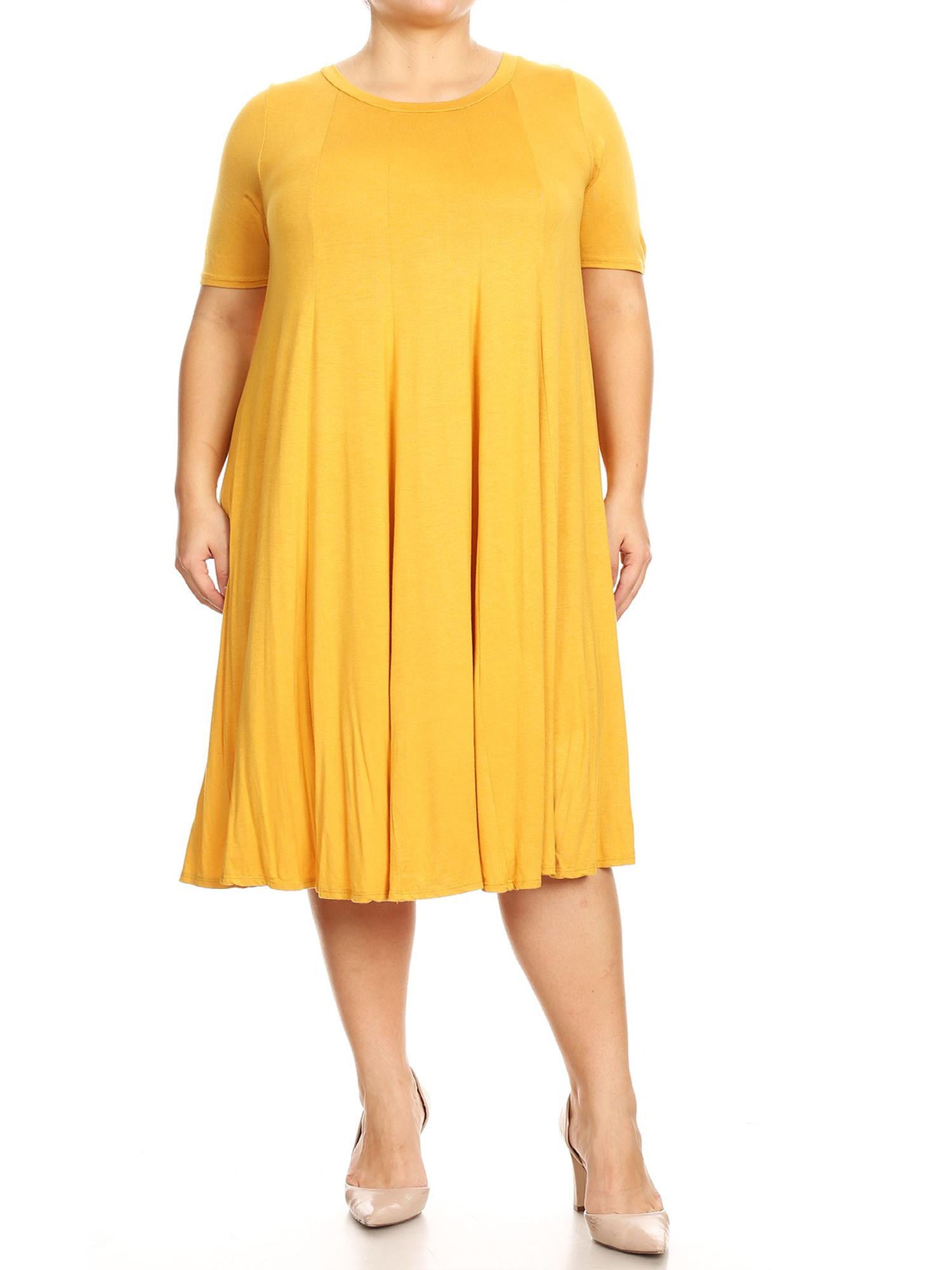 MOA COLLECTION Women's Plus Oversize Solid Casual Loose Fit Short Sleeve Jersey Knit A-Line Midi Dress